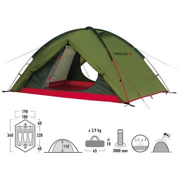 High Peak Woodpecker Extra Lightweight 3 Kişilik Kamp Çadırı 3 KISI - Yeşil