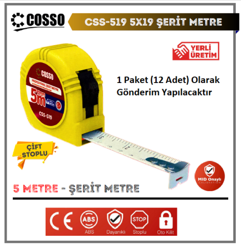 Cosso 5X19 Şerit Metre 1 PAKET (12 ADET)