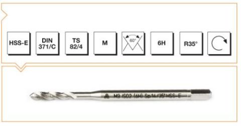 Makina  Takım M6 Helis Kanallı Makina Kılavuzu HSS - E DIN 371/C