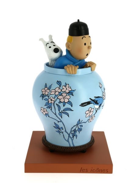 Tintin - Tintin & Milou Blue Lotus Vase (Potiche Lotus bleu) Heykel