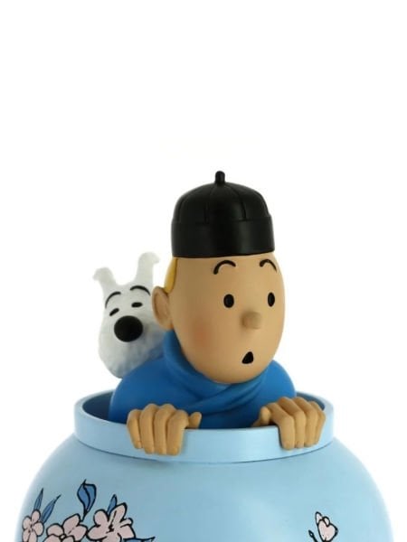 Tintin - Tintin & Milou Blue Lotus Vase (Potiche Lotus bleu) Heykel