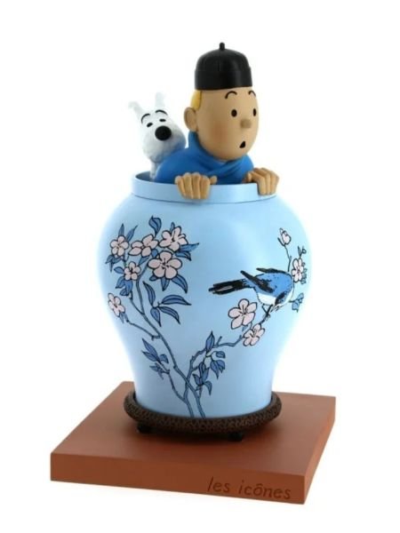 Tintin - Tintin & Milou Blue Lotus Vase (Potiche Lotus bleu) Heykel