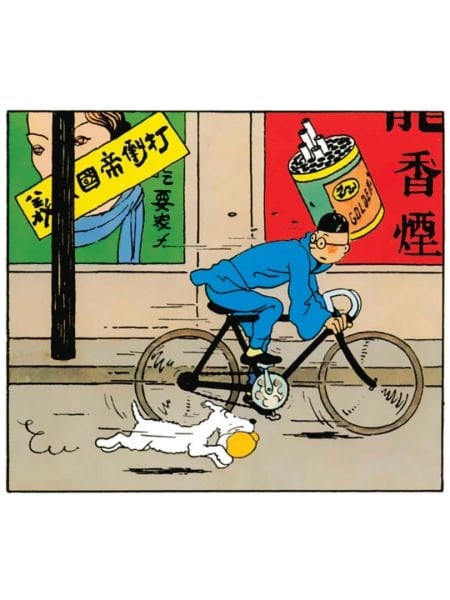 Tintin - Tintin on a Bicycle (Blue Lotus) Colourised Special Edition Heykel