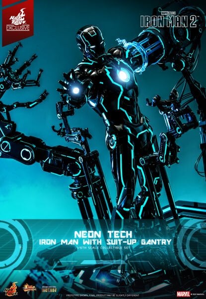 Iron Man 2 - Neon Tech Iron Man with Suit-up Gantry Diecast 1/6 Scale Koleksiyon Figür Seti