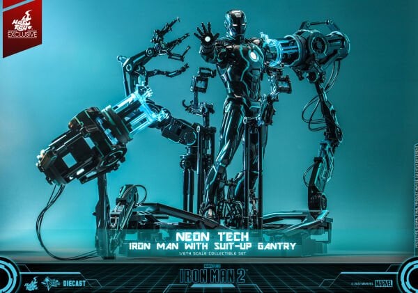 Iron Man 2 - Neon Tech Iron Man with Suit-up Gantry Diecast 1/6 Scale Koleksiyon Figür Seti