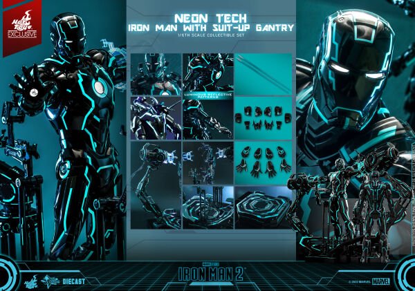 Iron Man 2 - Neon Tech Iron Man with Suit-up Gantry Diecast 1/6 Scale Koleksiyon Figür Seti