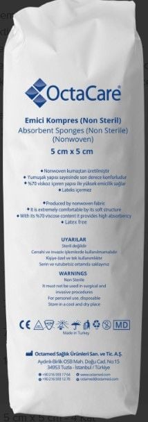 Octacare Non-Steril Spanç  Emici  Kompres Gazlı Bez  5 cm x 5 cm - 8 Kat 200 Adet(Kopya)