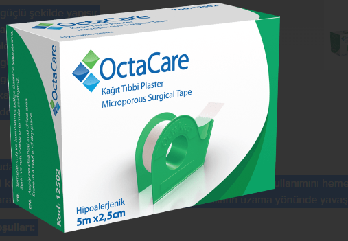 OctaCare Kağıt Tıbbi Plaster  5 m x 2,5 cm	1 Adet (Dispenserli)