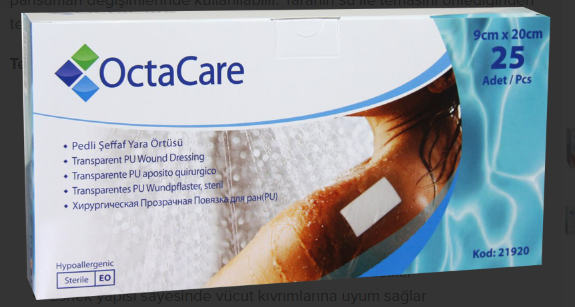 OctaCare Şeffaf Yara Örtüsü 9 cm x 20 cm 25 Adet