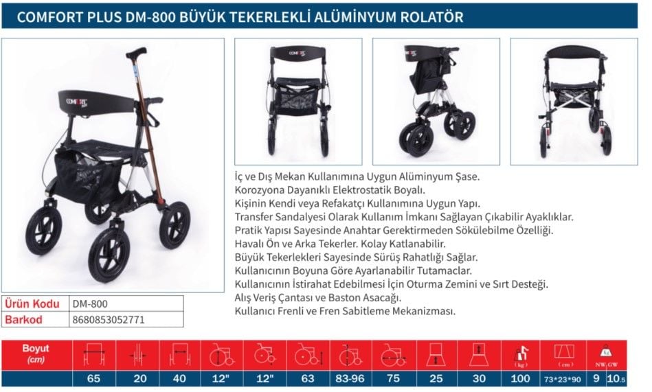 Büyük Tekerlekli Alüminyum Rolatör